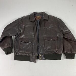 Vintage G-III Jacket Mens XL Brown Leather Bomber Insulated Full Zip Rib Hem